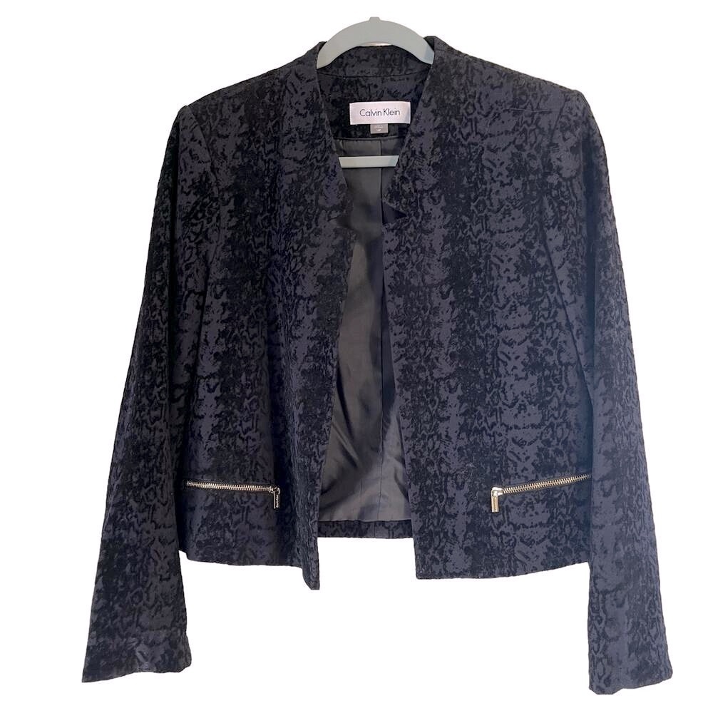 Calvin Klein 14P Cropped Snakeskin Textured jacquard Blazer Jacket plus size - Picture 2 of 9